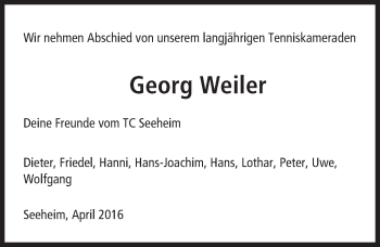 Traueranzeige von Georg Weiler von trauer.echo-online.de