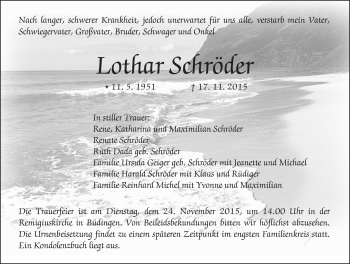 Traueranzeige von Lothar Schröder von  Kreisanzeiger