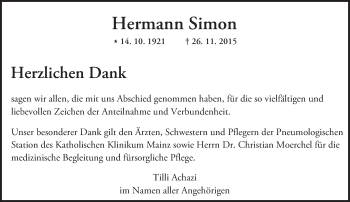Traueranzeige von Hermann Simon von  Allgemeine Zeitung Mainz