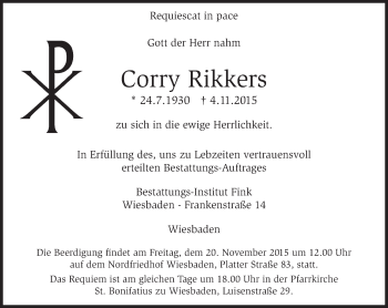 Traueranzeige von Corry Rikkers von  Wiesbaden komplett
