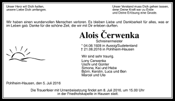 Traueranzeige von Alois Cerwenka von  Gießener Anzeiger