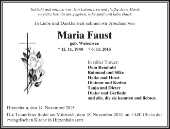 Traueranzeige von Maria Faust von  Sonntags Anzeiger