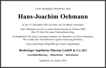 Traueranzeige von Hans-Joachim Oehmann von trauer.rmp.de
