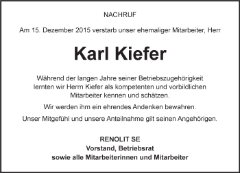 Traueranzeige von Karl Kiefer von trauer.rmp.de