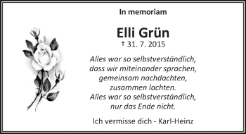 Traueranzeige von Elli Grün von  Gießener Anzeiger