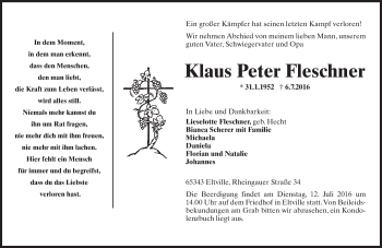 Traueranzeige von Klaus Peter Fleschner von Trauerportal Rhein Main Presse