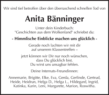 Traueranzeige von Anita Bänninger von  Gießener Anzeiger