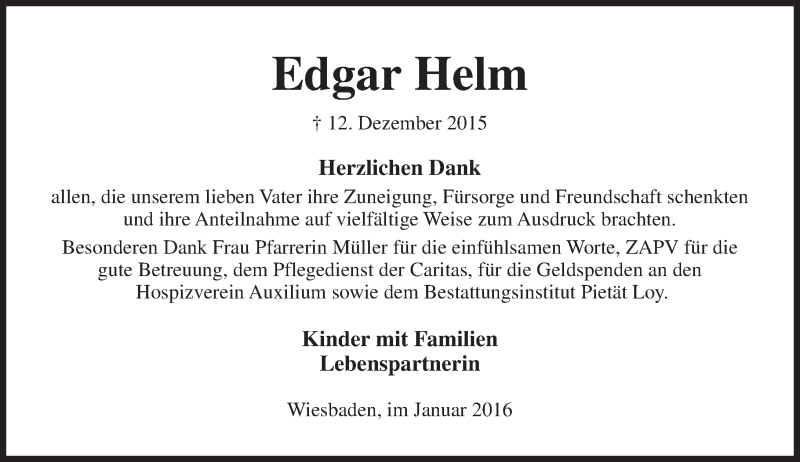  Traueranzeige für Edgar Helm vom 23.01.2016 aus  Wiesbaden komplett