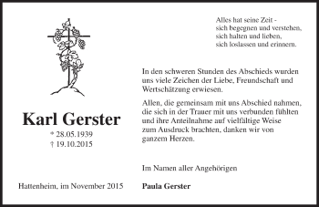 Traueranzeige von Karl Gerster von  Rheingau
