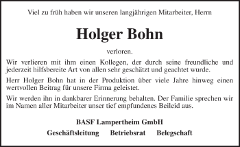 Traueranzeige von Holger Bohn von trauer.echo-online.de