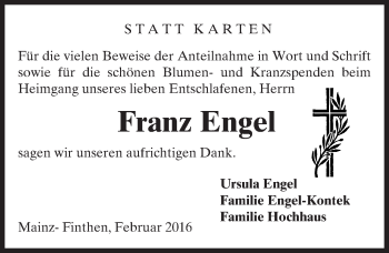 Traueranzeige von Franz Engel von  Allgemeine Zeitung Mainz