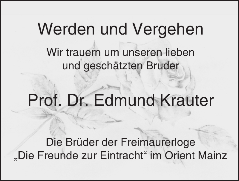  Traueranzeige für Edmund Krauter vom 23.01.2016 aus trauer.rmp.de
