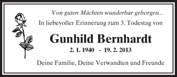 Traueranzeige von Gunhild Bernhardt von  Kreisanzeiger