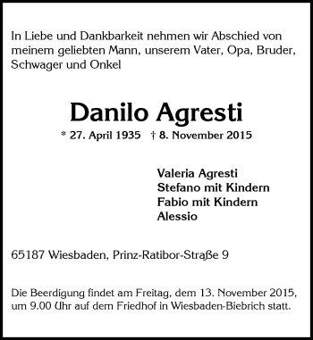 Traueranzeige von Danilo Agresti von  Wiesbaden komplett