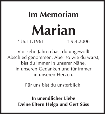 Traueranzeige von Marian  von  Allgemeine Zeitung Mainz