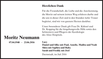 Traueranzeige von Moritz Neumann von Trauerportal Echo Online
