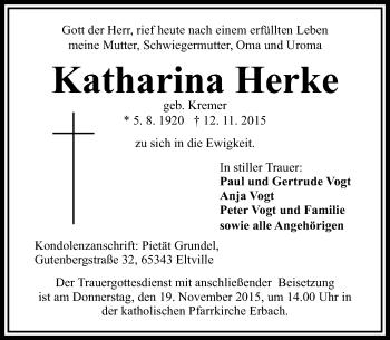 Traueranzeige von Katharina Herke von  Wiesbaden komplett