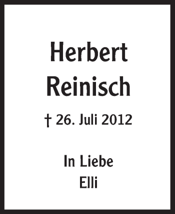 Traueranzeige von Herbert Reinisch von Trauerportal Echo Online