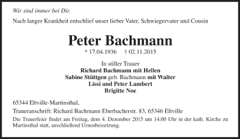 Traueranzeige von Peter Bachmann von  Rheingau