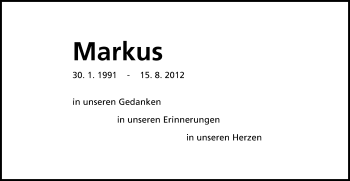 Traueranzeige von Markus  von  Kreisanzeiger