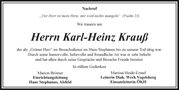 Traueranzeige von Karl-Heinz Krauß von VRM Trauer