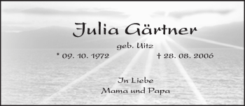 Traueranzeige von Julia Gärtner von Trauerportal Rhein Main Presse