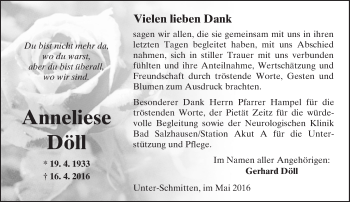 Traueranzeige von Anneliese Döll von  Kreisanzeiger