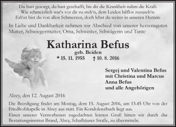 Traueranzeige von Katharina Befus von Trauerportal Rhein Main Presse