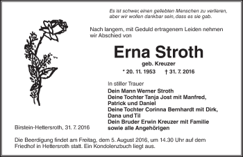 Traueranzeige von Erna Stroth von  GT Extra