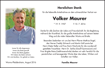 Traueranzeige von Volker Maurer von Trauerportal Rhein Main Presse