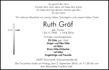 Traueranzeige von Ruth Gräf von Trauerportal Echo Online
