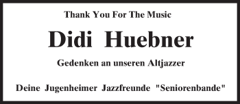 Traueranzeige von Didi Huebner von Trauerportal Echo Online