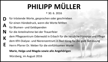Traueranzeige von Philipp Müller von Trauerportal Echo Online