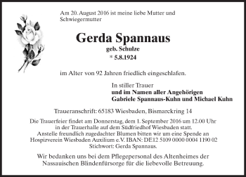 Traueranzeige von Gerda Spannaus von Trauerportal Rhein Main Presse