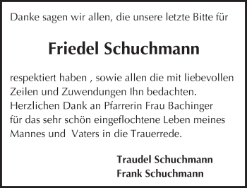 Traueranzeige von Friedel Schuchmann von Trauerportal Echo Online
