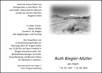 Traueranzeige von Ruth Biegler-Müller von Trauerportal Rhein Main Presse