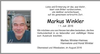 Traueranzeige von Markus Winkler von Trauerportal Rhein Main Presse