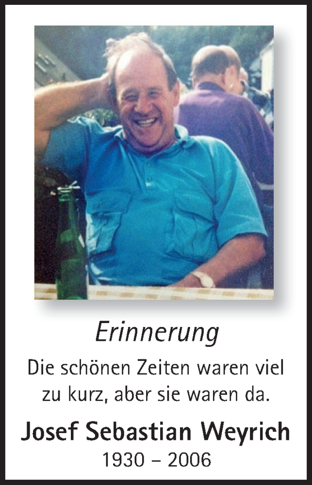  Traueranzeige für Josef Sebastian Weyrich vom 06.05.2016 aus  Camberger Anzeiger