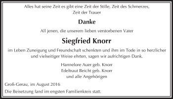 Traueranzeige von Siegfried Knorr von Trauerportal Echo Online