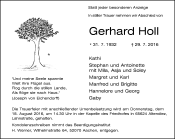 Traueranzeige von Gerhard Holl von  Camberger Anzeiger