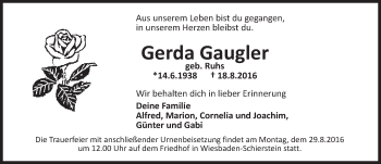 Traueranzeige von Gerda Gaugler von Trauerportal Rhein Main Presse