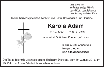Traueranzeige von Karola Adam von Trauerportal Echo Online