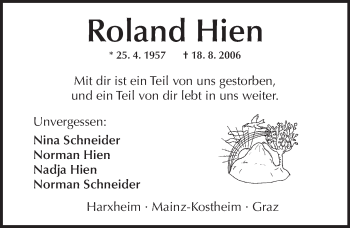Traueranzeige von Roland Hien von Trauerportal Rhein Main Presse