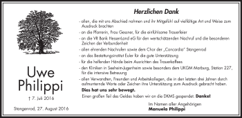 Traueranzeige von Uwe Philippi von  OK Oberhessen Kurier