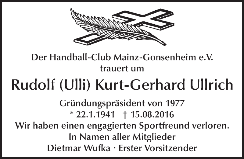  Traueranzeige für Rudolf Kurt-Gerhard Ullrich vom 19.08.2016 aus Trauerportal Rhein Main Presse