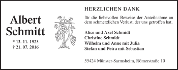 Traueranzeige von Albert Schmitt von Trauerportal Rhein Main Presse