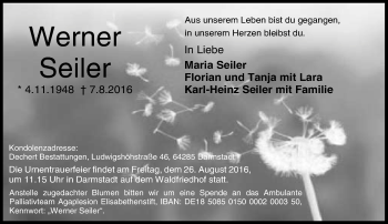 Traueranzeige von Werner Seiler von Trauerportal Echo Online