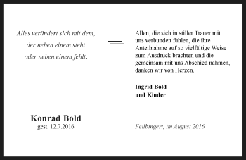 Traueranzeige von Konrad Bold von Trauerportal Rhein Main Presse