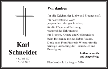 Traueranzeige von Karl Schneider von VRM Trauer