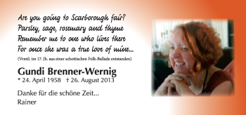 Traueranzeige von Gundi Brenner-Wernig von Trauerportal Rhein Main Presse